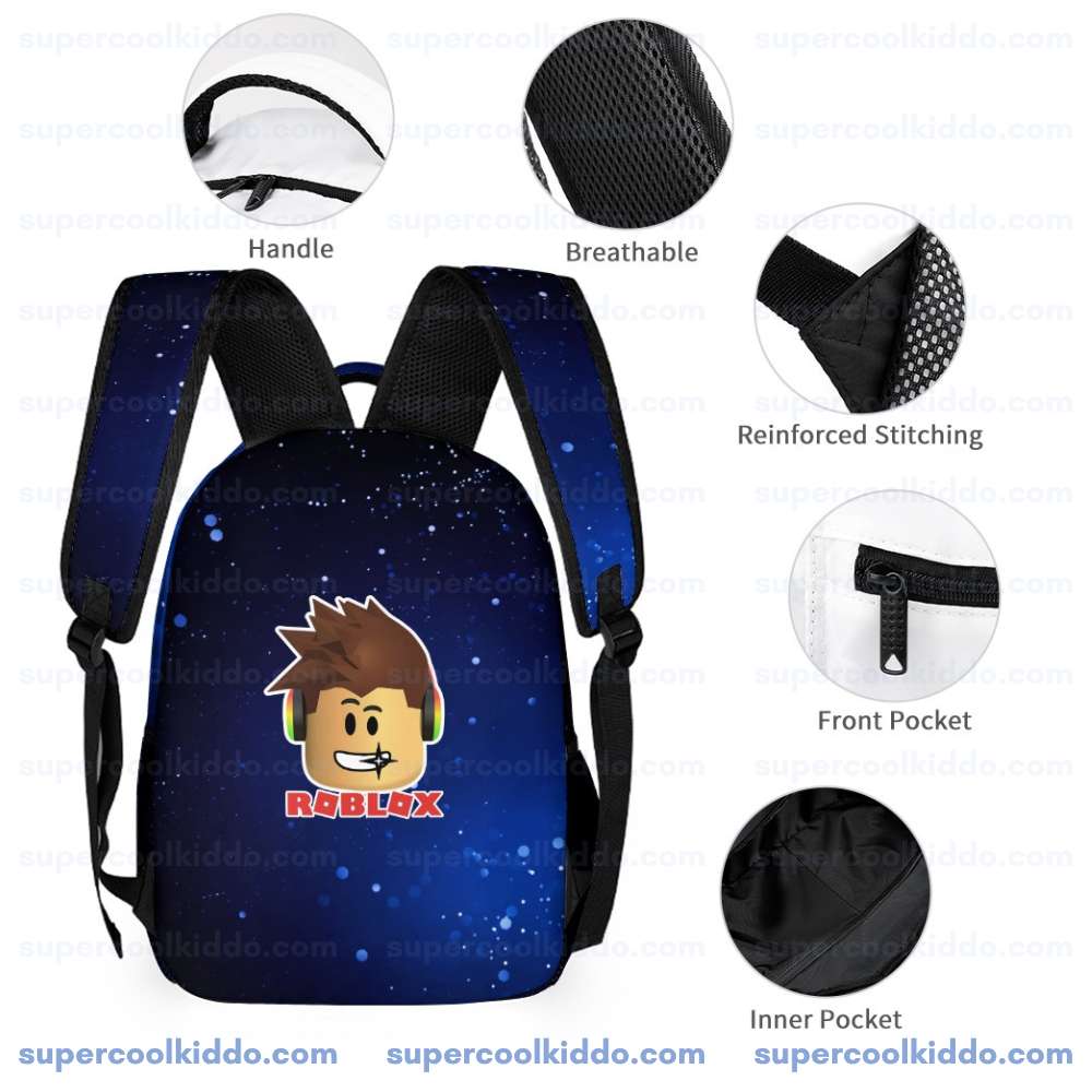 Personalized Roblox Galaxy Blue 3 Piece Backpack Set, Ergonomic Kids School Bag, Insulated Lunch Box and Pencil Case Bundle