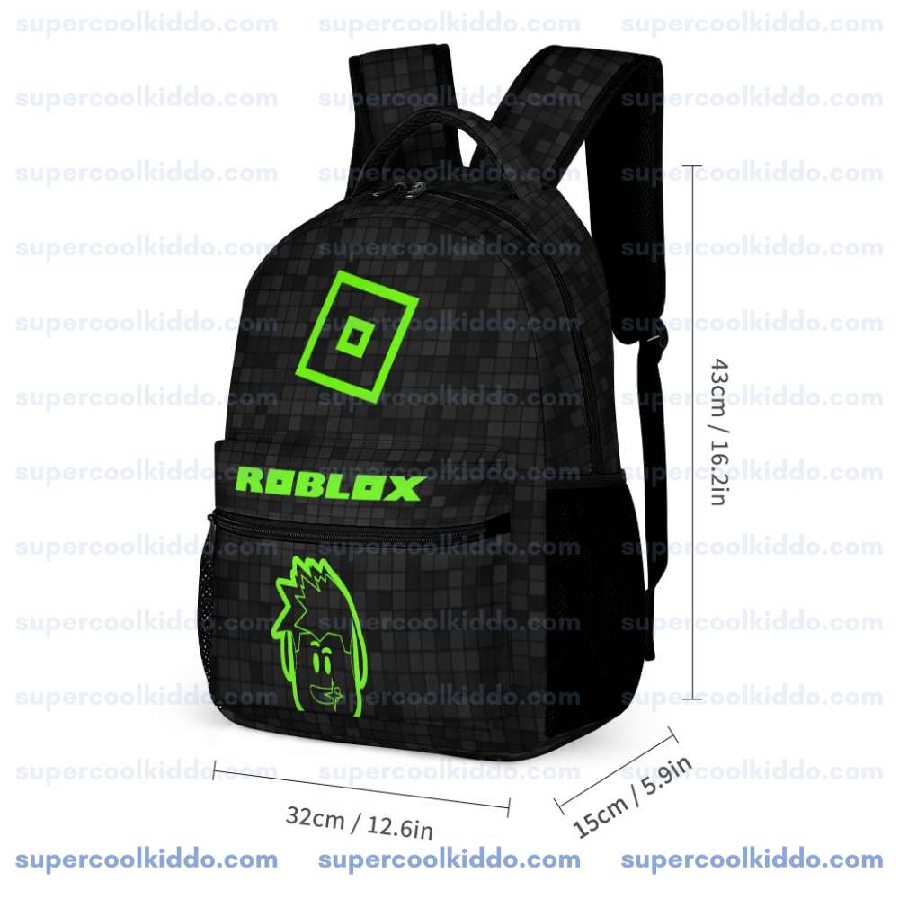 Personalized Roblox Neon Green and Black 3 Piece Backpack Set. Ergonomic Kids School Bag, Insulated Lunch Box and Pencil Case Bundle.