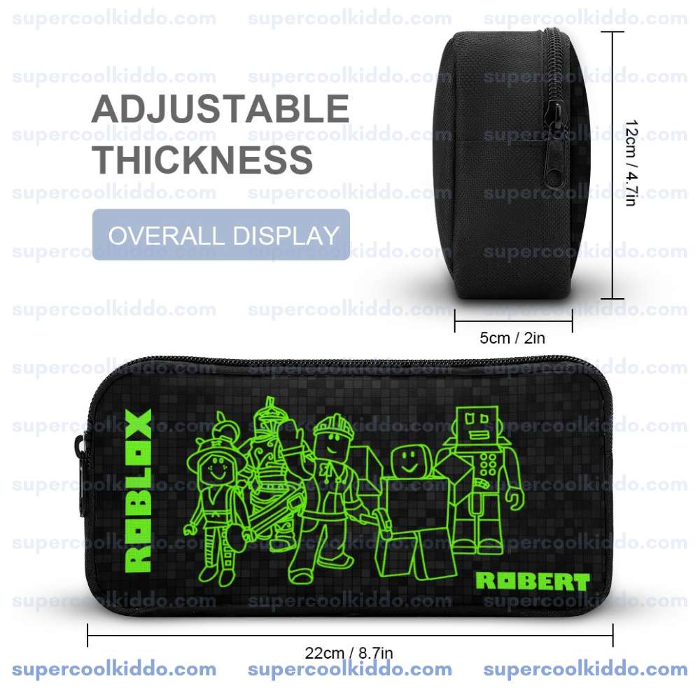 Personalized Roblox Neon Green and Black 3 Piece Backpack Set. Ergonomic Kids School Bag, Insulated Lunch Box and Pencil Case Bundle.