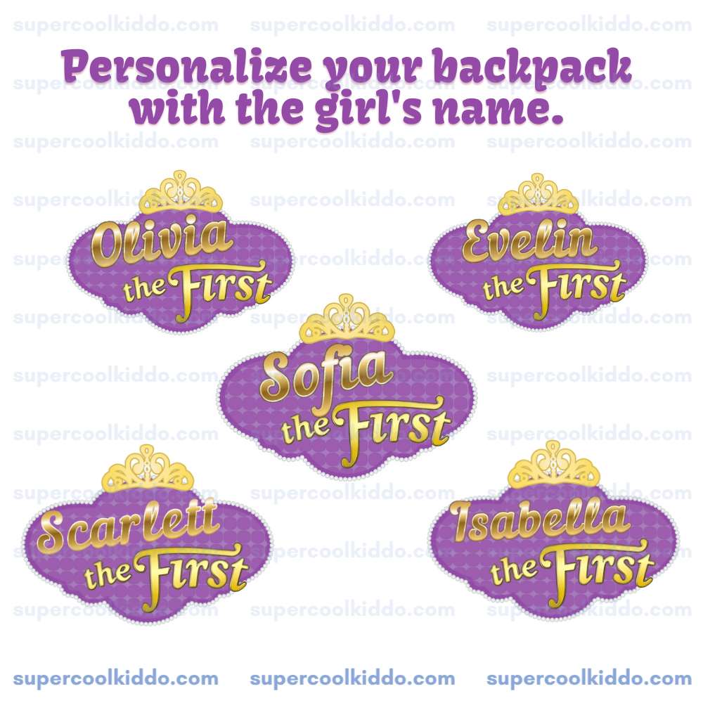Personalized Sofia the First 3 Piece Backpack Set. Ergonomic Kids School Bag, Insulated Lunch Box & Pencil Case Bundle