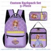 Personalized Sofia the First 3 Piece Backpack Set. Ergonomic Kids School Bag, Insulated Lunch Box & Pencil Case Bundle