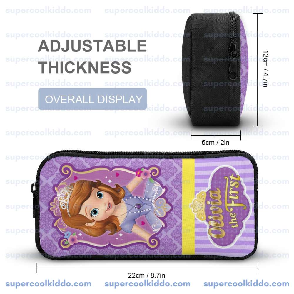 Personalized Sofia the First 3 Piece Backpack Set. Ergonomic Kids School Bag, Insulated Lunch Box & Pencil Case Bundle