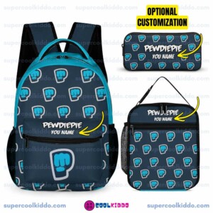 PewDiePie, 3 Piece Gamer Backpack Set with Insulated Lunch Bag and Pencil Case, Brofist School Bag Set