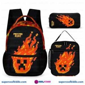 PrestonPlayz Fire Creeper 3 Piece Backpack Set, Ergonomic School, College and Work Bag, Insulated Lunch Box and Pencil Case Bundle Cool Kiddo PrestonPlayz Fire Creeper 3 Piece Backpack Set, Ergonomic School, College and Work Bag, Insulated Lunch Box and Pencil Case Bundle