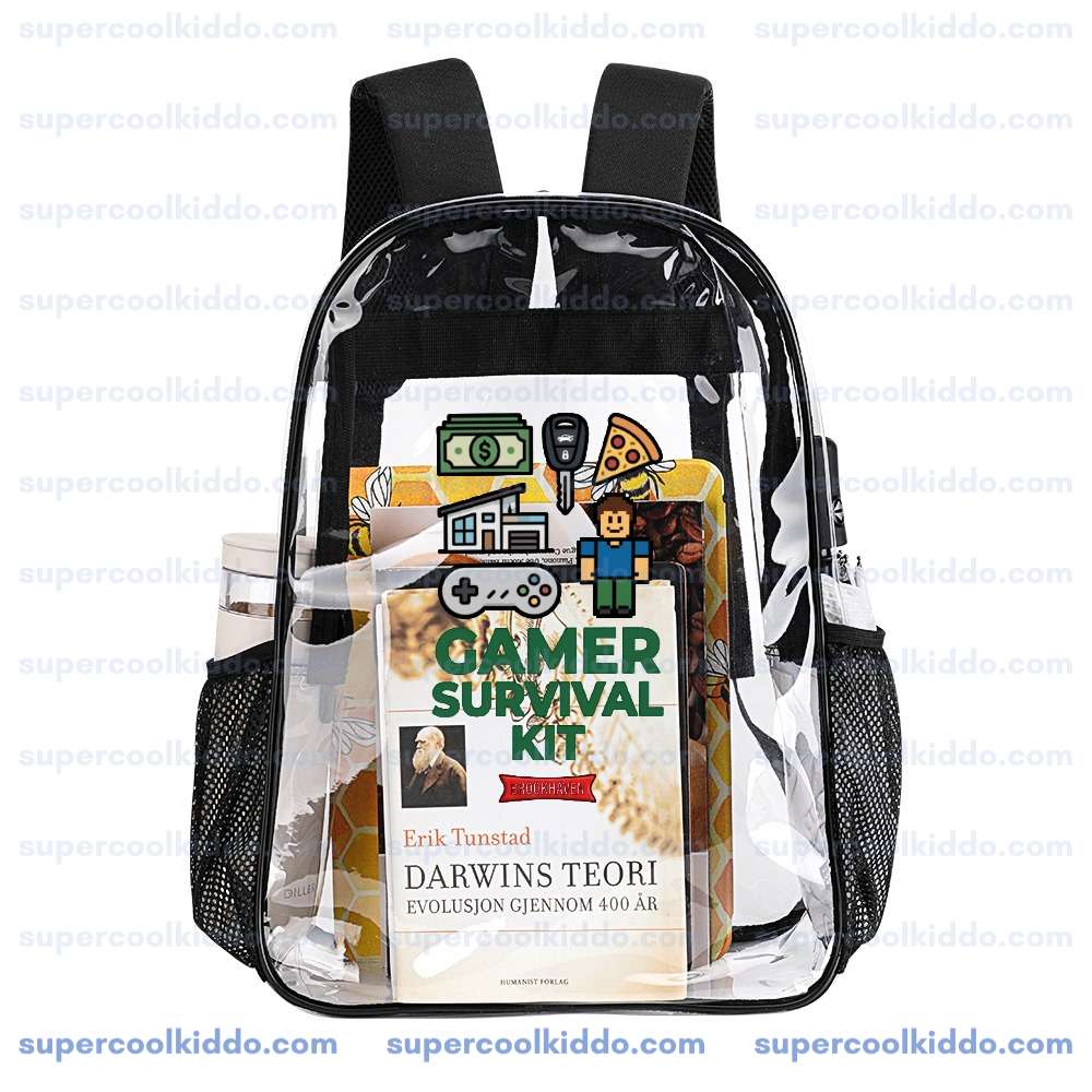 Roblox Brookhaven Clear Backpack, Gamer Survival Kit Transparent School Bag, Durable PVC Heavy Duty Bookbag for Kids and Teens Gamers