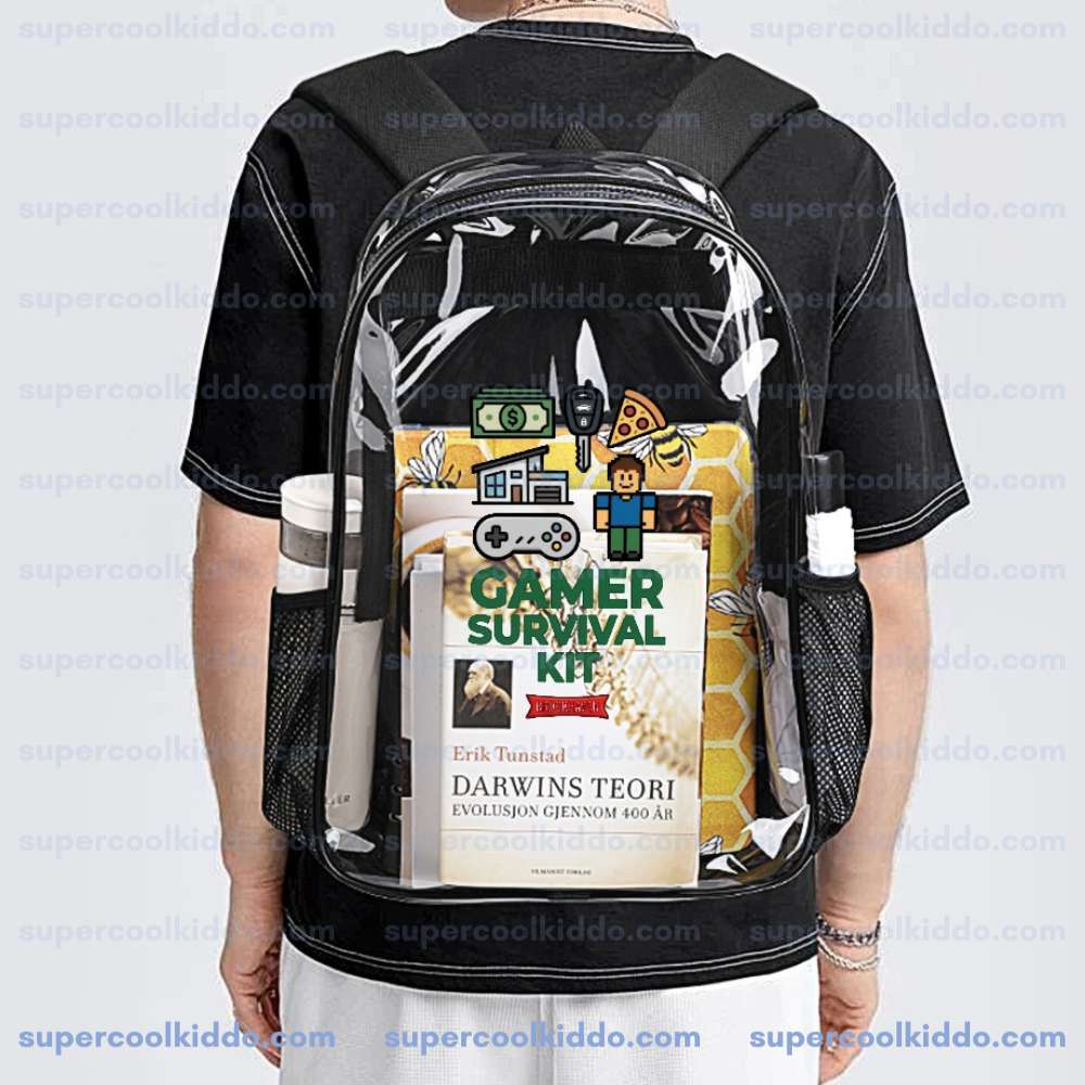 Roblox Brookhaven Clear Backpack, Gamer Survival Kit Transparent School Bag, Durable PVC Heavy Duty Bookbag for Kids and Teens Gamers
