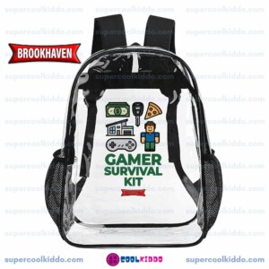 Roblox Brookhaven Clear Backpack, Gamer Survival Kit Transparent School Bag, Durable PVC Heavy Duty Bookbag for Kids and Teens Gamers