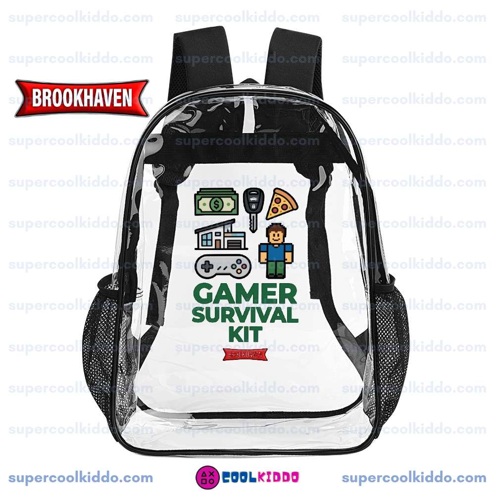 Roblox Brookhaven Clear Backpack, Gamer Survival Kit Transparent School Bag, Durable PVC Heavy Duty Bookbag for Kids and Teens Gamers