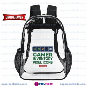 Brookhaven Roblox Transparent Backpack, Waterproof Clear Vinyl School Bag with Gamer Inventory Hotbar, Heavy Duty Kids RP Gaming Daypack Cool Kiddo Brookhaven Roblox Transparent Backpack, Waterproof Clear Vinyl School Bag with Gamer Inventory Hotbar, Heavy Duty Kids RP Gaming Daypack