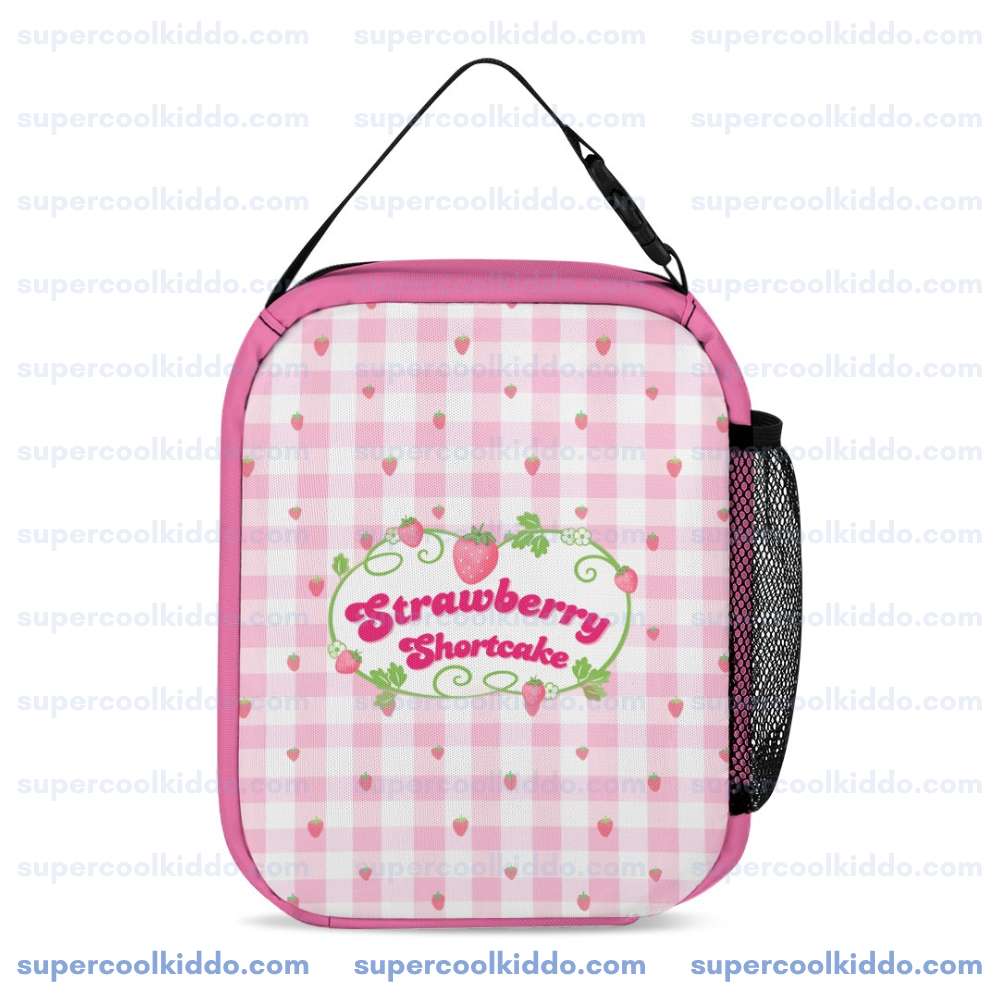 Personalized Strawberry Shortcake 3 Piece Backpack Set. Ergonomic Kids School Bag, Insulated Lunch Box & Pencil Case Bundle