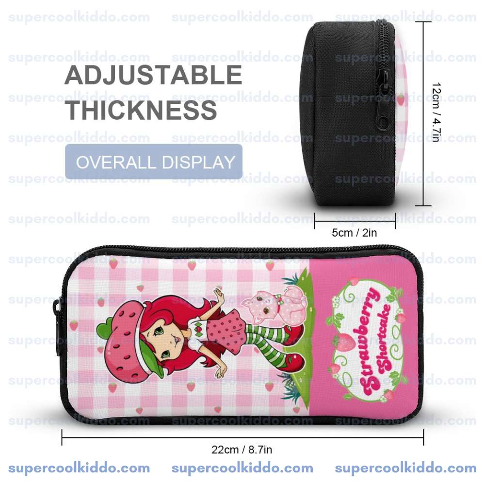 Personalized Strawberry Shortcake 3 Piece Backpack Set. Ergonomic Kids School Bag, Insulated Lunch Box & Pencil Case Bundle