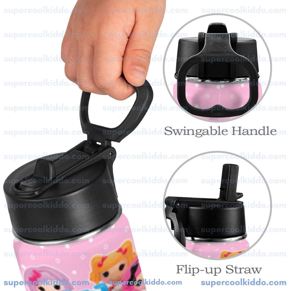 Lalaloopsy, Cute Pink Doll World Kids Stainless Steel Water Bottle with Straw Lid 12 oz Insulated Tumbler with Swingable Handle