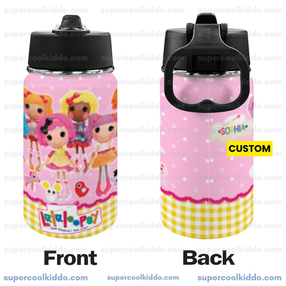Lalaloopsy, Cute Pink Doll World Kids Stainless Steel Water Bottle with Straw Lid 12 oz Insulated Tumbler with Swingable Handle