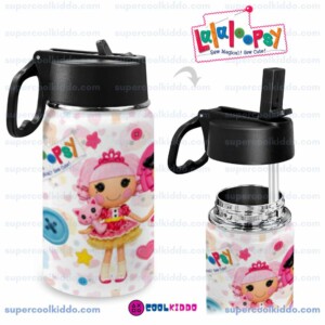 Lalaloopsy, Personalized Sew Magical Kids Stainless Steel Water Bottle with Straw Lid 12 oz Cute Rag Doll Double Wall Insulated Tumbler