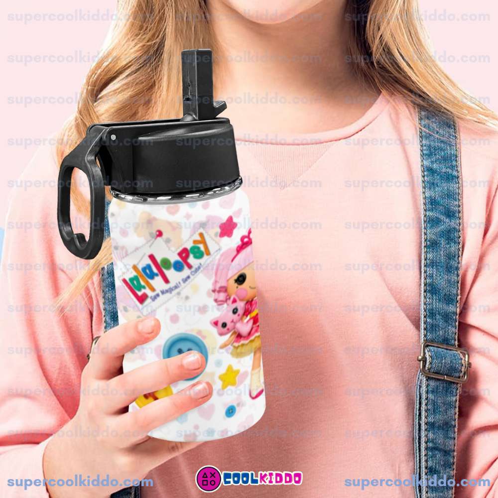 Lalaloopsy, Personalized Sew Magical Kids Stainless Steel Water Bottle with Straw Lid 12 oz Cute Rag Doll Double Wall Insulated Tumbler