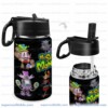 Personalized New Monster Squad Kids Stainless Steel Water Bottle with Straw Lid 12 oz Double Wall Insulated Tumbler.
