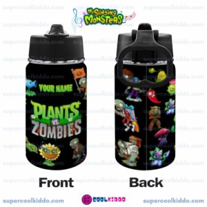 Personalized Plants vs Zombies Kids Stainless Steel Water Bottle with Straw Lid, 12 oz Double Wall Insulated Tumbler