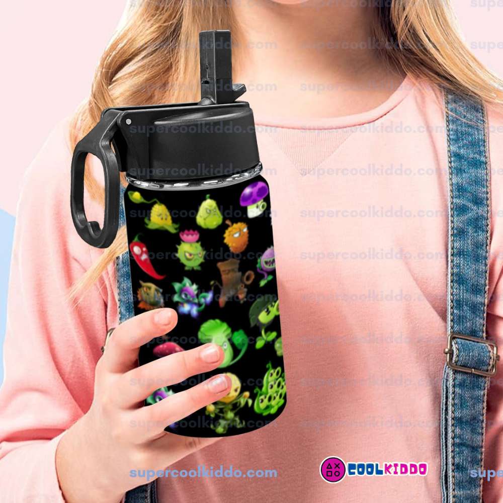 Personalized Plants vs Zombies Kids Stainless Steel Water Bottle with Straw Lid, 12 oz Double Wall Insulated Tumbler