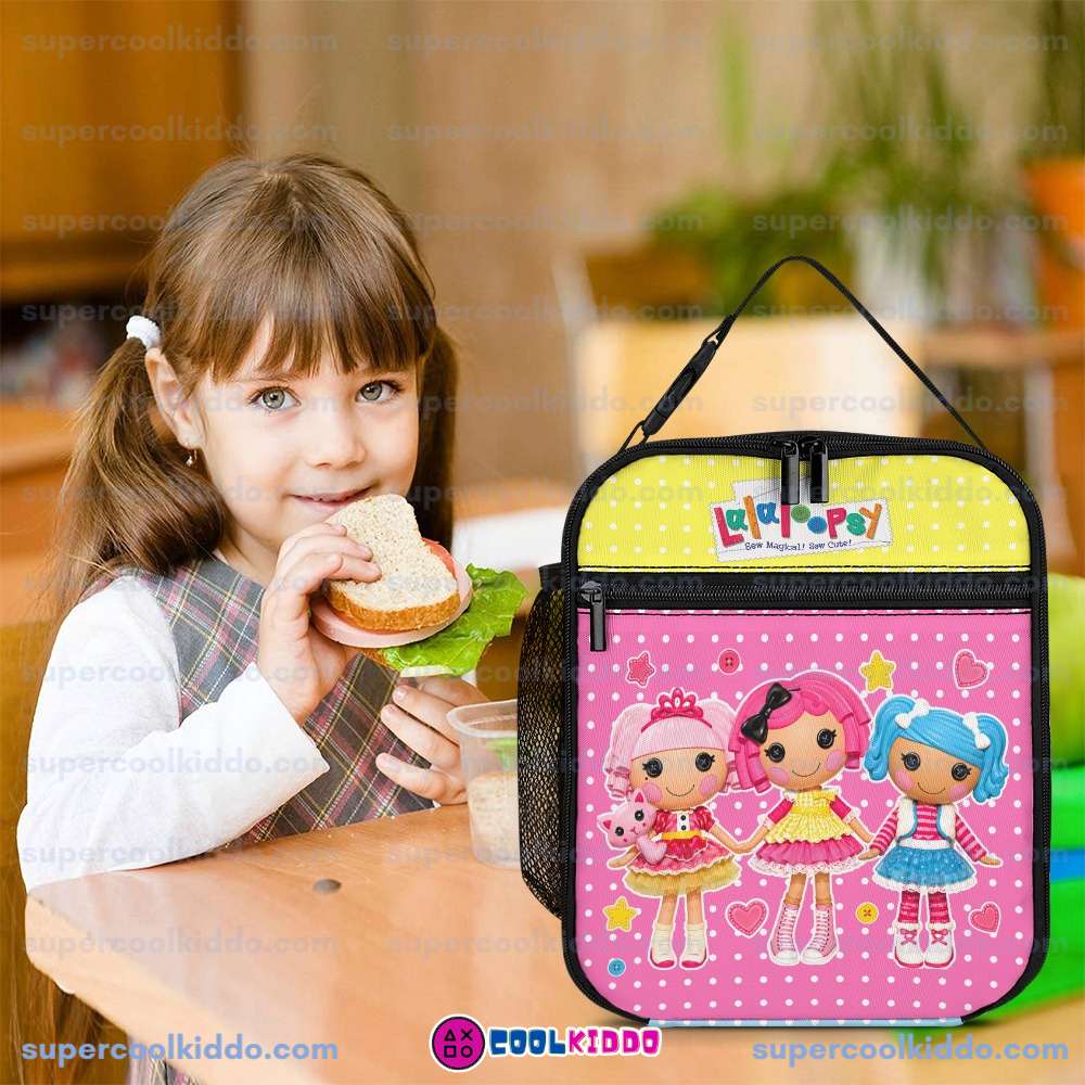 Lalaloopsy Insulated Lunch Bag Cute Reusable Lunch Box Thermal Tote Bag with Side Pocket for Kids Girls School Travel Picnic