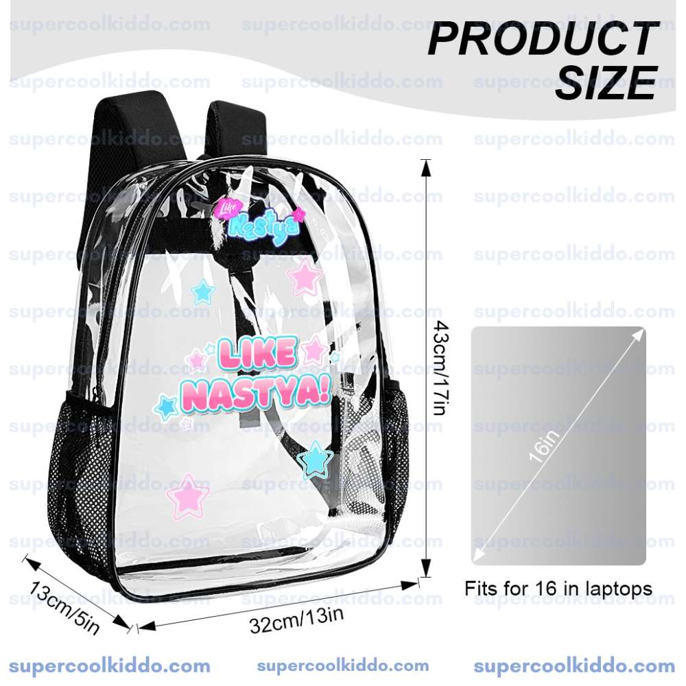 Like Nastya Clear Backpack, Cute Transparent Daypack for Concerts, Girls and Fans