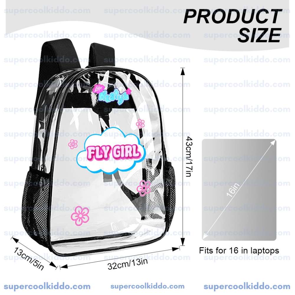 Like Nastya Clear Backpack, Cute "Fly Girl" Transparent Daypack for Concerts, School and Fans