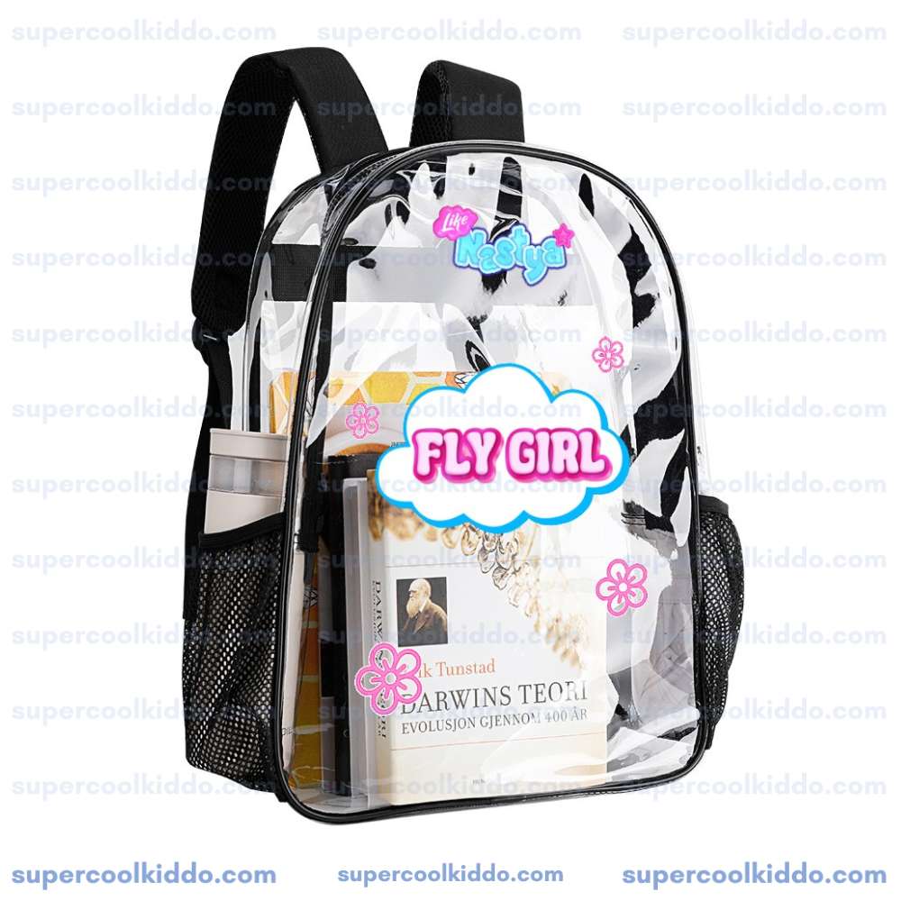 Like Nastya Clear Backpack, Cute "Fly Girl" Transparent Daypack for Concerts, School and Fans