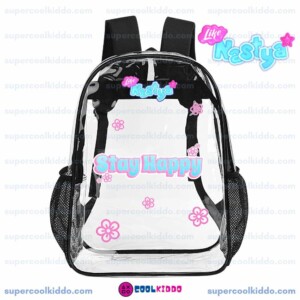 Like Nastya Clear Backpack, Cute “Stay Happy” Transparent Daypack for Concerts, School and Fans Cool Kiddo Like Nastya Clear Backpack, Cute "Stay Happy" Transparent Daypack for Concerts, School and Fans