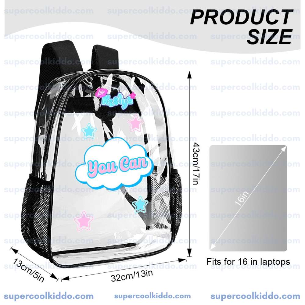 Like Nastya Clear Backpack, Cute "You Can" Transparent Daypack for Concerts, School and Fans