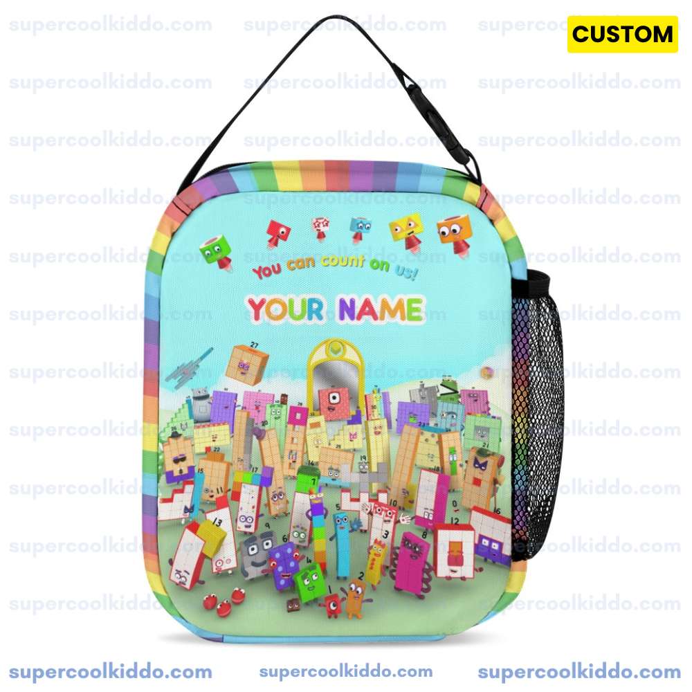 Numberblocks Insulated Lunch Bag Cute Reusable Lunch Box Thermal Tote Bag with Side Pocket for Kids School Travel Picnic