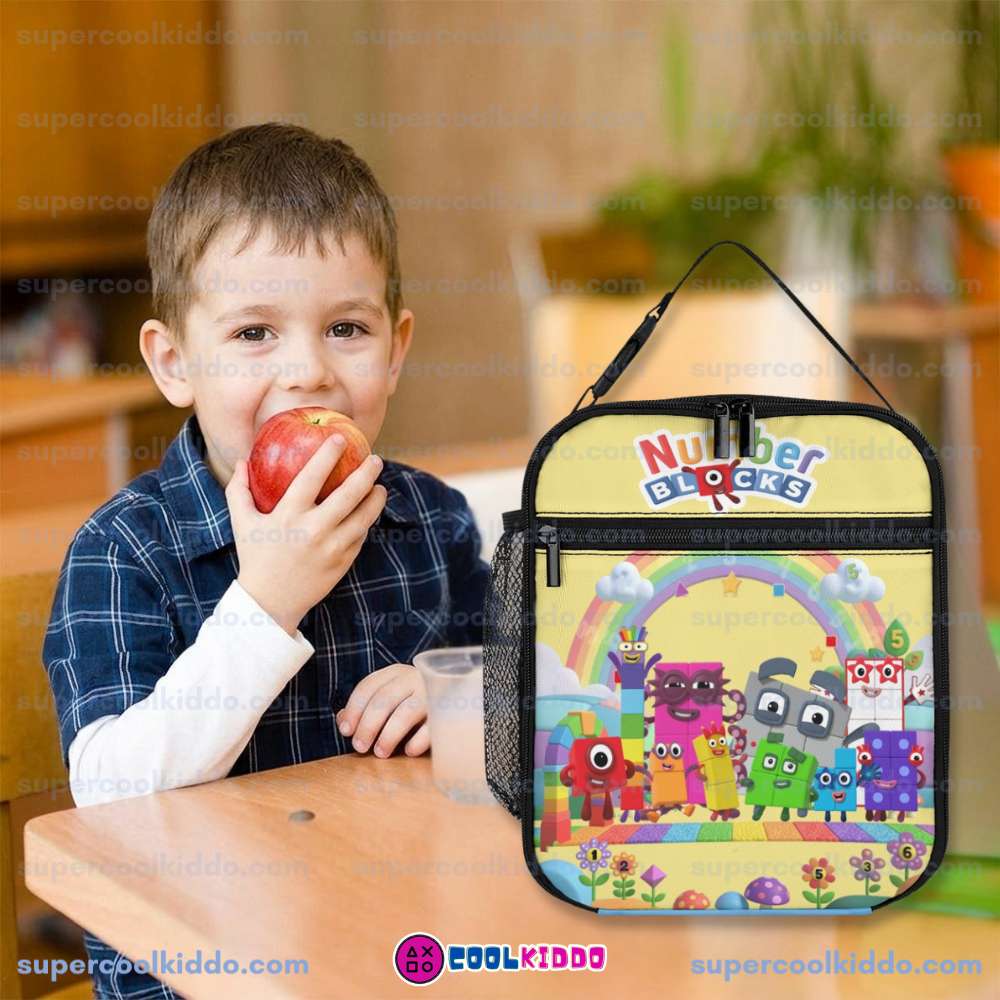 Numberblocks Insulated Lunch Bag Cute Reusable Lunch Box Thermal Tote Bag with Side Pocket for Kids School Travel Picnic