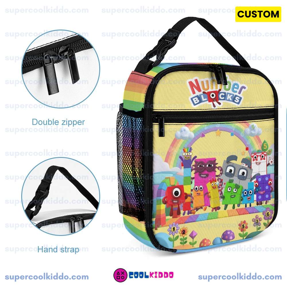 Numberblocks Insulated Lunch Bag Cute Reusable Lunch Box Thermal Tote Bag with Side Pocket for Kids School Travel Picnic