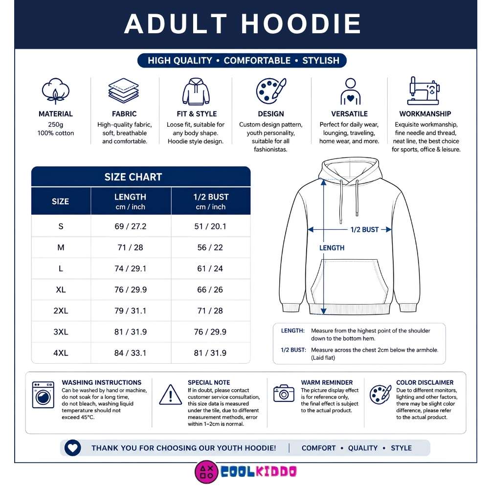 Poppy Playtime Adult Hoodie – 100% Cotton Loose Fit Gaming Pullover Sweatshirt